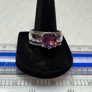 JAI by John Hardy Sterling Silver hammered wide band with Amethyst